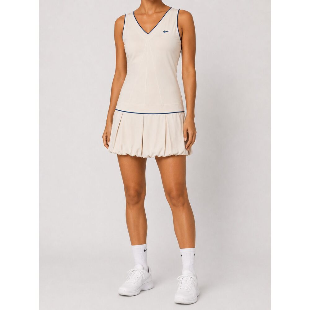 Nike Dri-FIT Tennis Dress Women’s XL Cream Blue Pleated Athletic Tenniscore